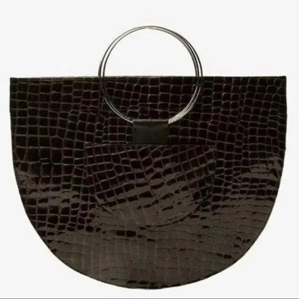 NEW VEDA Leather Croc Half Moon Bag